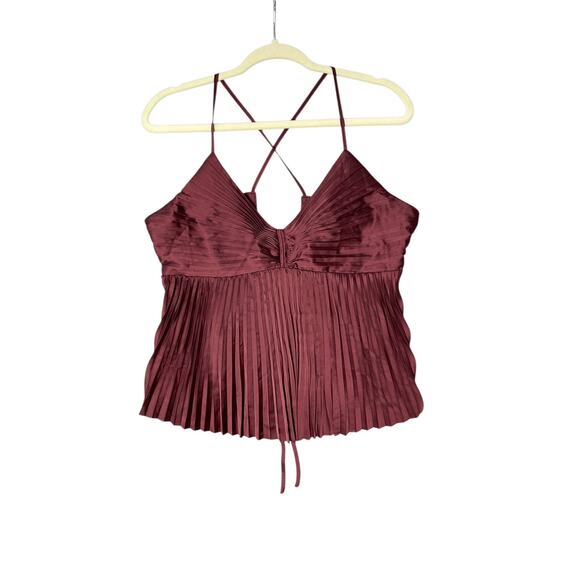 Banana Republic Tops - NWT Banana Republic Maroon Pleated Sleeveless Open X-Back Cami Tank Size Medium